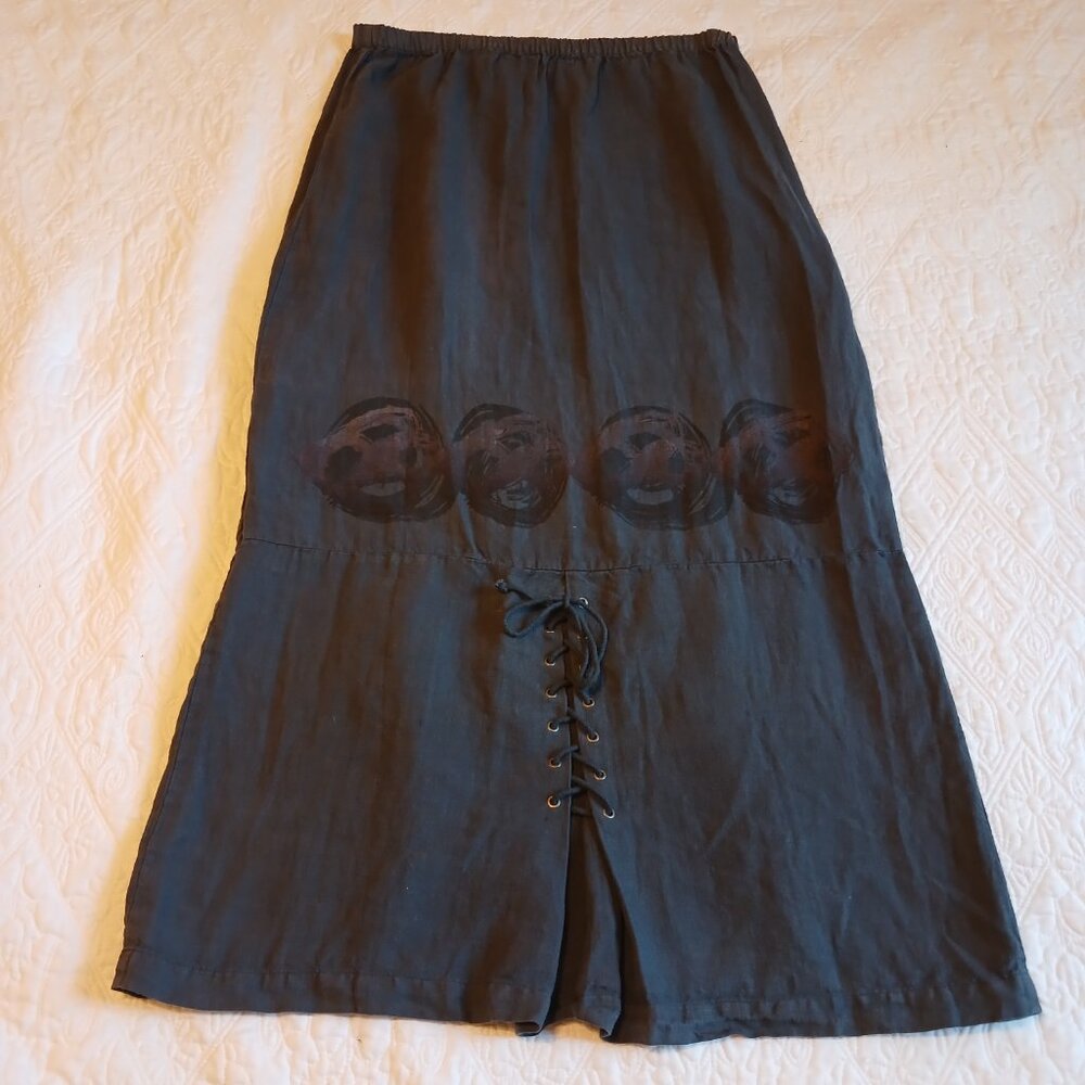 Rare BLUE FISH Vintage Hemp Art Gray Skirt Y2K Circle Paint - Picture 3 of 7
